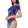 thumbnail image 1 of Uemuo Beach with Palm Trees Pattern Women's One Piece Short Sleeve Swimsuit Rash Guard Surfing Modest Quick-drying Swimsuit Beach Essentials-Small, 1 of 9
