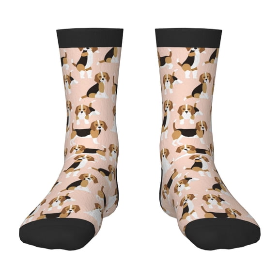 Uemuo Beagle Dog On Brown Printed Kids Boys Socks Seamless Crew Socks Crazy Funny Athletic Sport Socks for Children