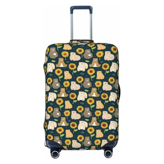Uemuo Bear Sunflower Printed Washable Luggage Cover - Fashion Suitcase Protector Fits 18-32 Inch Luggage -X-Large