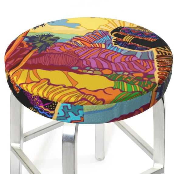 Uemuo Beautiful African Woman Pattern Round Bar Stool Seat Covers Washable Stool Cushion Slipcover Elastic Bar Chair Covers-