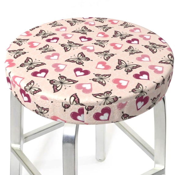 Uemuo Beautiful Butterflies and Hearts Pattern Round Bar Stool Seat Covers Washable Stool Cushion Slipcover Elastic Bar Chair Covers-14 inch