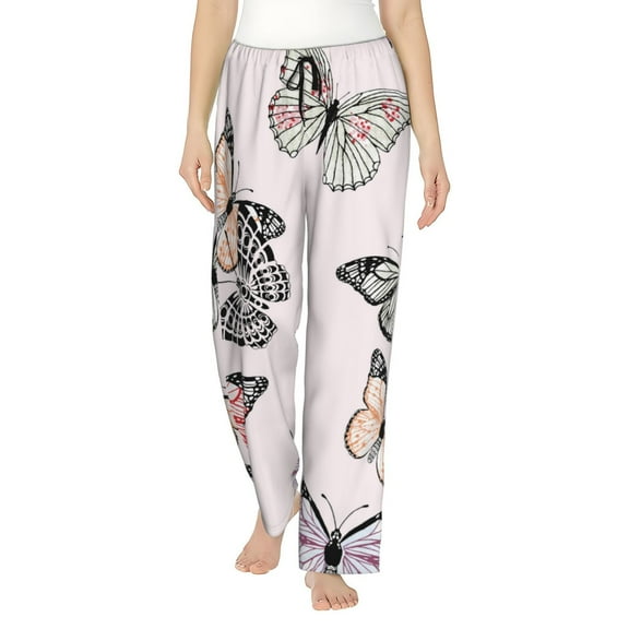 Uemuo Beautiful Butterfly Pattern Women's Wide Leg Palazzo Lounge Pants with Pockets Light Weight Loose Comfy Casual Pajama Pants-