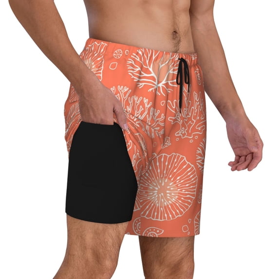 Uemuo Beautiful Corals Pattern Mens Swim Trunks Quick Dry Board Shorts with Mesh Lining, Stretch Beach Shorts Quick Dry No-Chafing Board Shorts-3X-Large