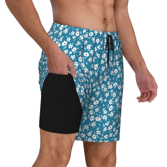 Uemuo Beautiful Floral Pattern Mens Swim Trunks Quick Dry Board Shorts with Mesh Lining, Stretch Beach Shorts Quick Dry No-Chafing Board Shorts-Large