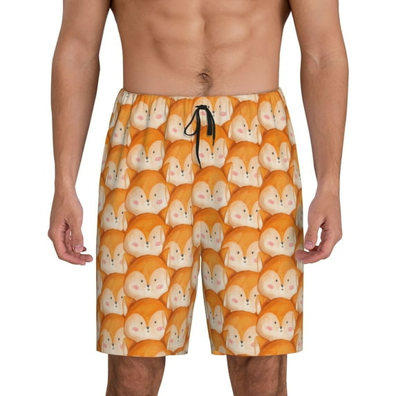 Uemuo Beautiful Fox A Pattern Men's Short Pajama Pants – Soft & Breathable Lounge Shorts, Elastic Waistband with Pockets, Lightweight Sleepwear for All-Season Comfort-Medium