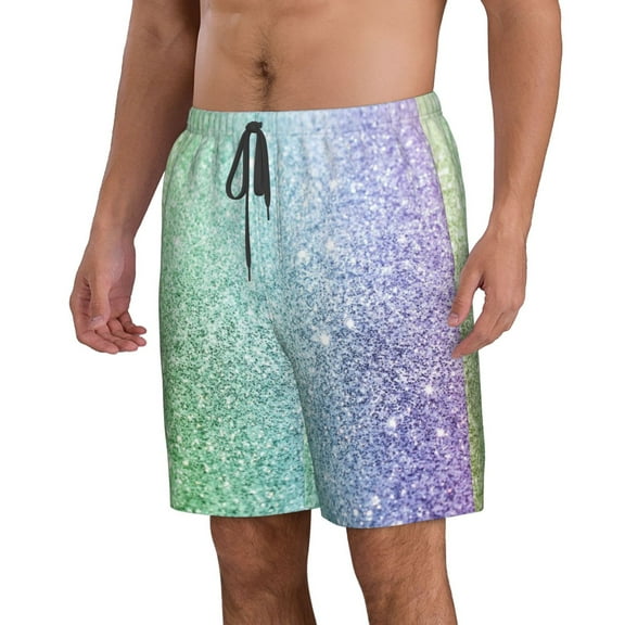 Uemuo Beautiful Glitter Pattern Men's Swim Trunks Hawaiian Beach Bathing Suit Swimsuits Beach Quick-Dry Shorts with Pockets-Small
