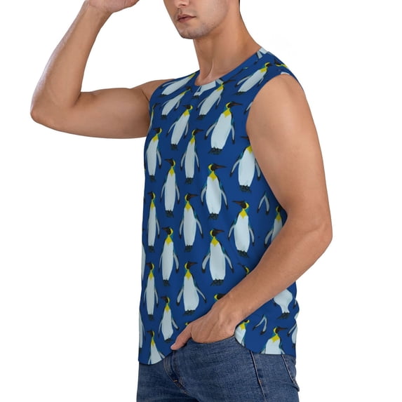 Uemuo Beautiful King Penguin Pattern Pattern Men's Sleeveless T-Shirt,Muscle Athletic Tank Top, Moisture-wicking Quick-dry Breathable Classic Tee Top for Gym Run Outdoor Sports-3X-Large