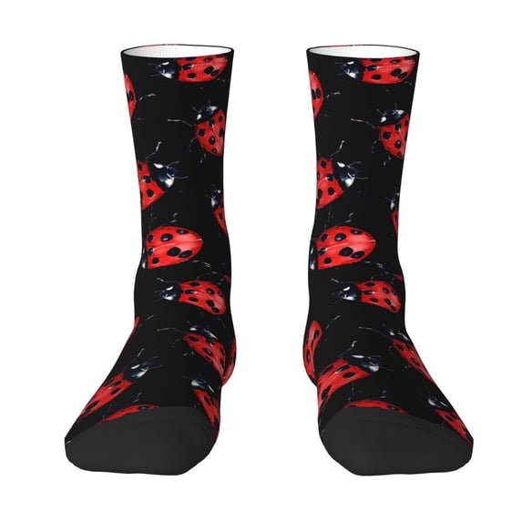 Uemuo Beautiful Red Ladybug Pattern Women's Crew Socks, Soft Durable Breathable Moisture-Wicking with Odor Control Cotton socks