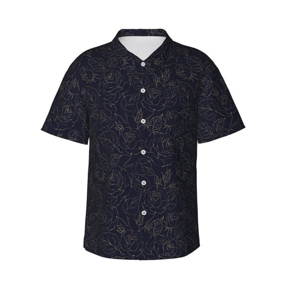Uemuo Beautiful Roses Printed Regular Fit Short Sleeve Casual Hawaiian Shirt for Men,Aloha shirt,Tropical shirt,Floral print shirt,Vacation Beach shirt-Large