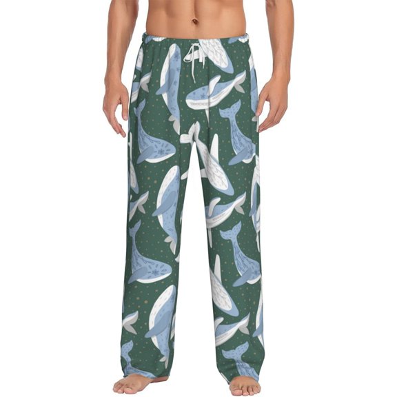 Uemuo Beautiful Whales Pattern Men's Wide Leg Palazzo Lounge Pants with Pockets Light Weight Loose Comfy Casual Pajama Pants-Small