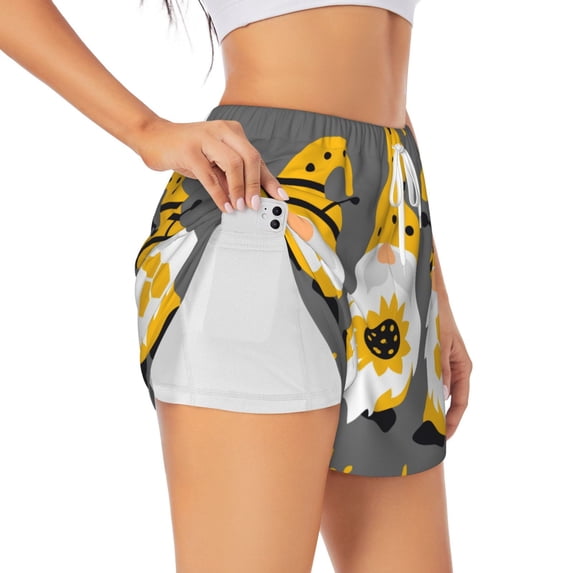 Uemuo Bee Kind Pattern Women's Athletic Shorts High Waisted Running Shorts with Liner Pockets Gym Elastic Workout Shorts-X-Large