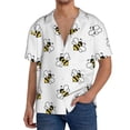 thumbnail image 1 of Uemuo Bee Pattern Cotton Linen Short Sleeve Shirts,Casual Lightweight Button Down Shirts,Vacation Beach Summer Tops-, 1 of 7