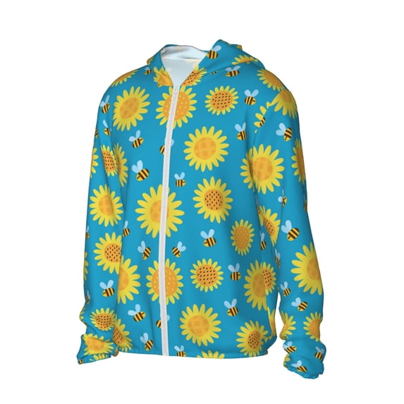 Uemuo Bee Sunflower Pattern Women's Full Zip UPF 50+ Sun Protection Hoodie Jacket Long Sleeve Sun Shirt Hiking Outdoor Performance with Pockets-3X-Large