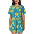 thumbnail image 1 of Uemuo Bee Sunflower Pattern Women's Short-Sleeved Pajama, Button-Front Loungewear, 2-Piece Summer Sleepwear, Elastic Drawstring Shorts-3X-Large, 1 of 7