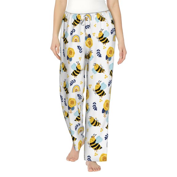 Uemuo Bees And Rainbows Pattern Women's Wide Leg Palazzo Lounge Pants with Pockets Light Weight Loose Comfy Casual Pajama Pants-Medium