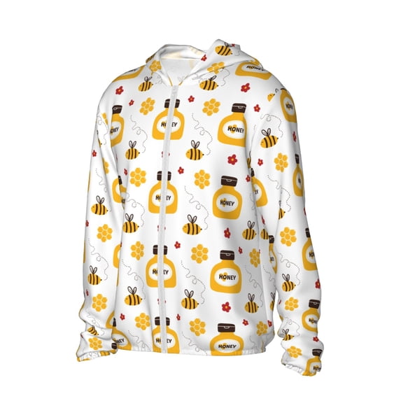 Uemuo Bees and Flowers Pattern Women's Full Zip UPF 50+ Sun Protection Hoodie Jacket Long Sleeve Sun Shirt Hiking Outdoor Performance with Pockets-Large