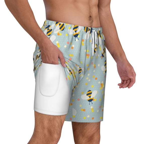 Uemuo Bees Pattern Mens Swim Trunks Quick Dry Board Shorts with Mesh Lining, Stretch Beach Shorts Quick Dry No-Chafing Board Shorts-3X-Large
