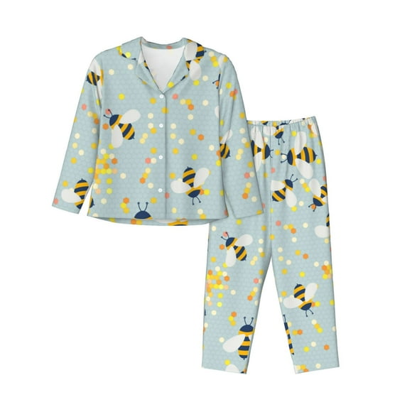 Uemuo Bees Pattern Womens Pajama Sets,PJ Set for Women,Pajamas for Women Logo,Long Sleeve Pajama Set for Women,Soft Long Sleeve Top With Pants-XX-Large