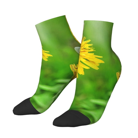 Uemuo Bees Pollinates A Yellow Dandelion Printed Crew Socks, Moisture-Wicking Socks, Athletic Socks for Men Breathable Cushion Socks Casual Sport Socks for Running Traveling