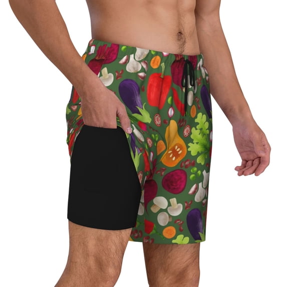 Uemuo Begetable Pattern Mens Swim Trunks Quick Dry Board Shorts with Mesh Lining, Stretch Beach Shorts Quick Dry No-Chafing Board Shorts-Medium