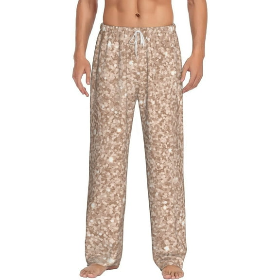 Uemuo Beige Sparkling Glitter Pattern Men's Wide Leg Palazzo Lounge Pants with Pockets Light Weight Loose Comfy Casual Pajama Pants-Medium