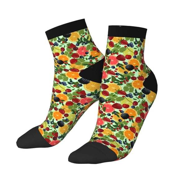 Uemuo Berries And Citrus Printed Crew Socks, Moisture-Wicking Socks, Athletic Socks for Men Breathable Cushion Socks Casual Sport Socks for Running Traveling