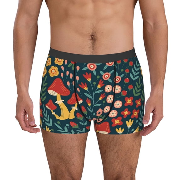Uemuo Berries and Flowers Pattern Men's Boxer Briefs,Trunk Anti-Chafing,Comfortable, Durable, and Stylish Underwear-Large