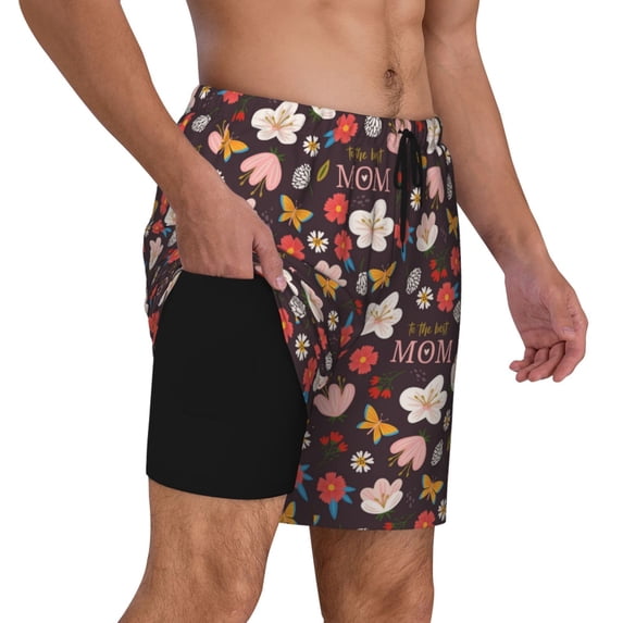 Uemuo To The Best Mom Pattern Mens Swim Trunks Quick Dry Board Shorts with Mesh Lining, Stretch Beach Shorts Quick Dry No-Chafing Board Shorts-XX-Large