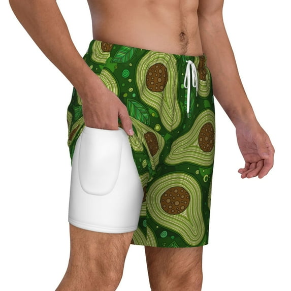 Uemuo Big Colorful Avocados Pattern Mens Swim Trunks Quick Dry Board Shorts with Mesh Lining, Stretch Beach Shorts Quick Dry No-Chafing Board Shorts-3X-Large