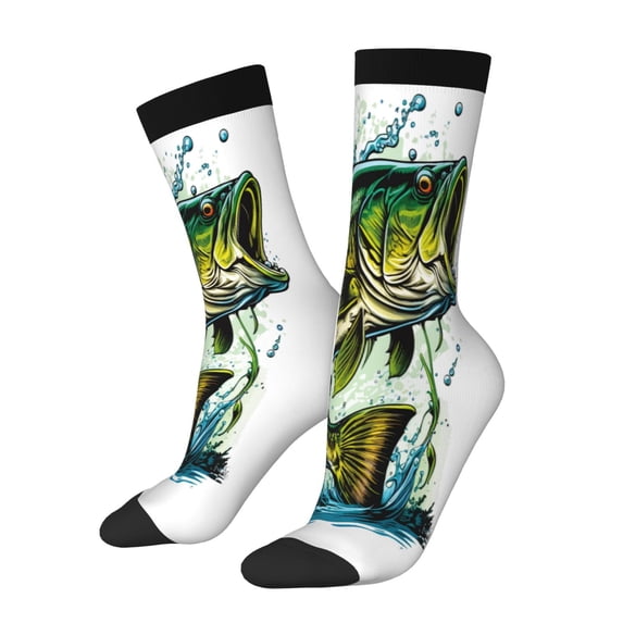 Uemuo Big bass fish Pattern Women's Crew Socks, Soft Durable Breathable Moisture-Wicking with Odor Control Cotton socks