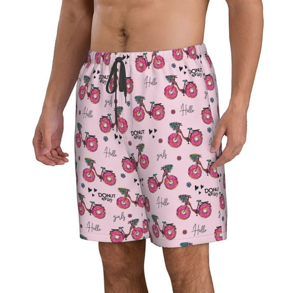 Uemuo Bike with Donut Wheels Pattern Men's Swim Trunks Hawaiian Beach Bathing Suit Swimsuits Beach Quick-Dry Shorts with Pockets-