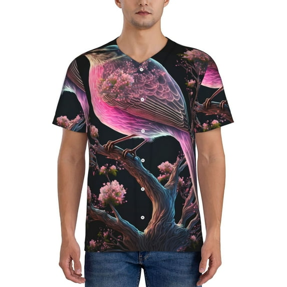Uemuo Bird 2 Print Mens Polo Shirts Baseball T-shirt Performance Short Sleeve Golf Shirt Moisture Wicking Athletic Casual Collared T-Shirt-X-Large