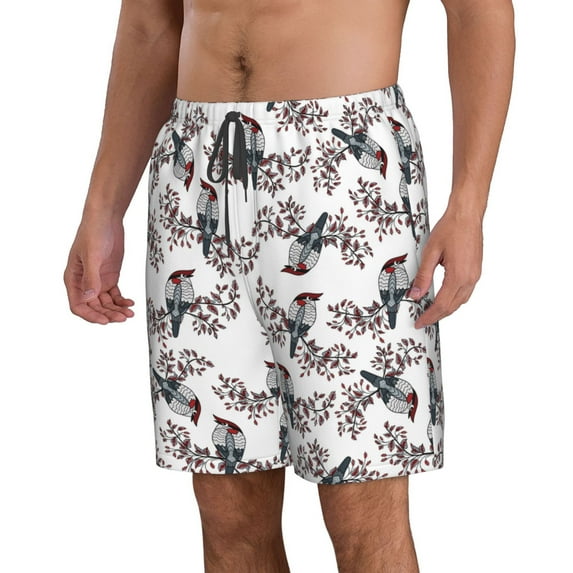 Uemuo Bird Pattern Men's Swim Trunks Hawaiian Beach Bathing Suit Swimsuits Beach Quick-Dry Shorts with Pockets-X-Large