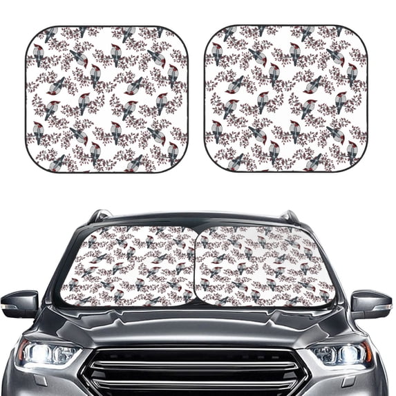 Uemuo Bird Printed 2 PCS Car Windshield Sun Shade, Auto Sun Heat and UV Rays Blocker, Foldable Automotive Front Window Sunshade Protector