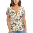 thumbnail image 1 of Uemuo Birds And Flowers Drawing Women's Deep V-Neck Low Cut Tops - Casual Loose Fit with Stainless Steel Loop, Soft, Breathable, Perfect for Office, Travel, and Daily Wear-Medium, 1 of 5
