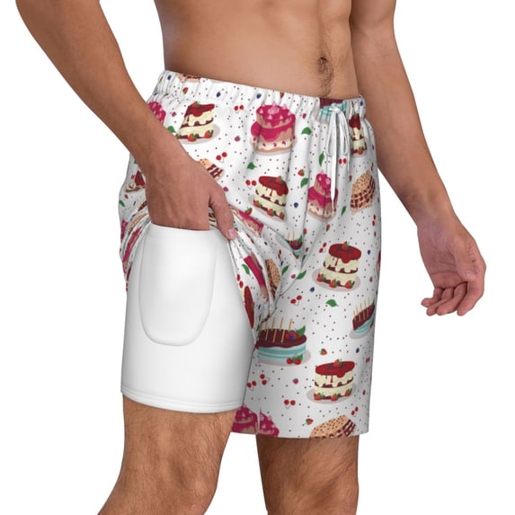 Uemuo Birthday Cake Pattern Mens Swim Trunks Quick Dry Board Shorts with Mesh Lining, Stretch Beach Shorts Quick Dry No-Chafing Board Shorts-Small