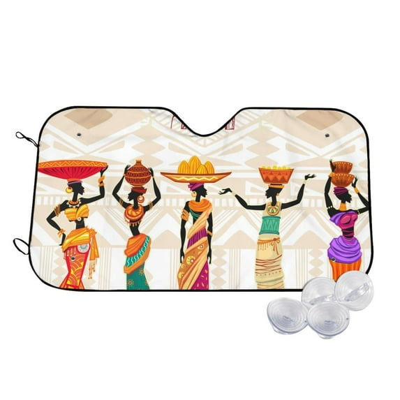 Uemuo Black African Woman Pattern Accordion Car Windshield Sun Shade, Foldable Reflective Sun Visor for Car, Reflector Windshield Sunshade-Small