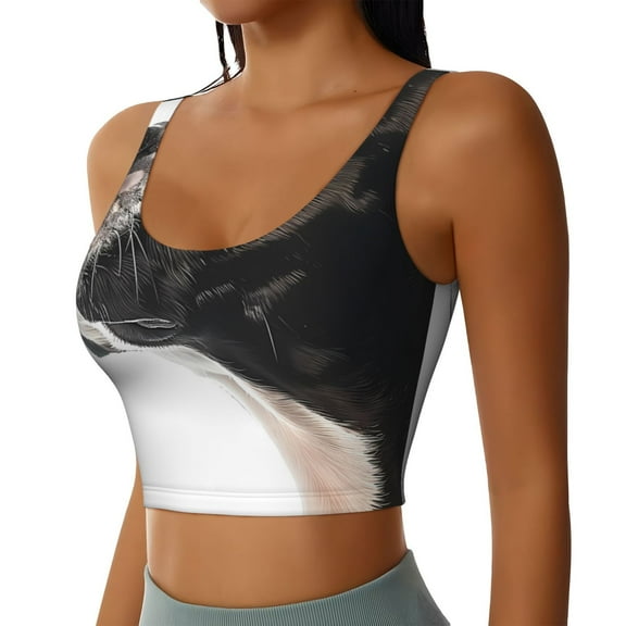 Uemuo Black And White Boston Terrier Pattern Women's Sports Bra - High Impact Support, Breathable, and Comfortable Athletic Bra for Running, Yoga, and Workouts