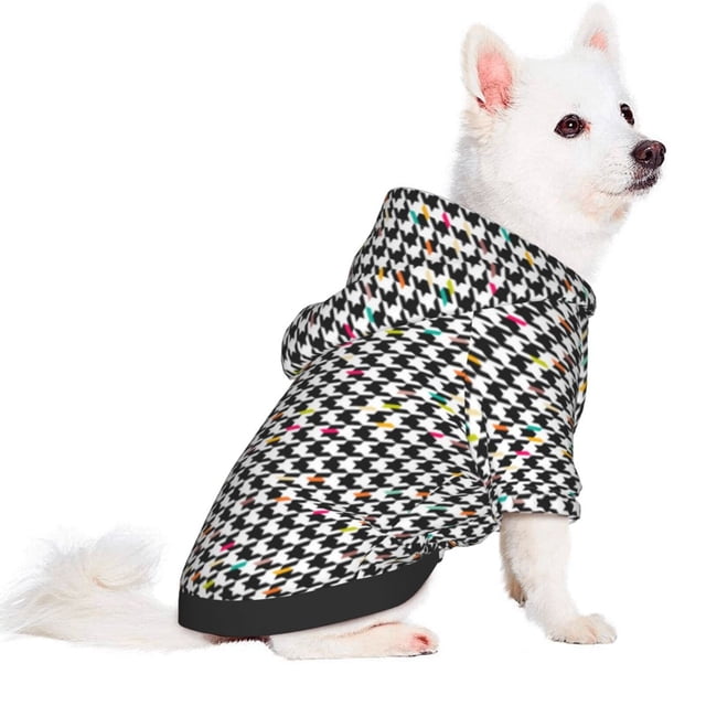 Uemuo Black And White Houndstooth for Winter Dog Hoodie Sweatshirts