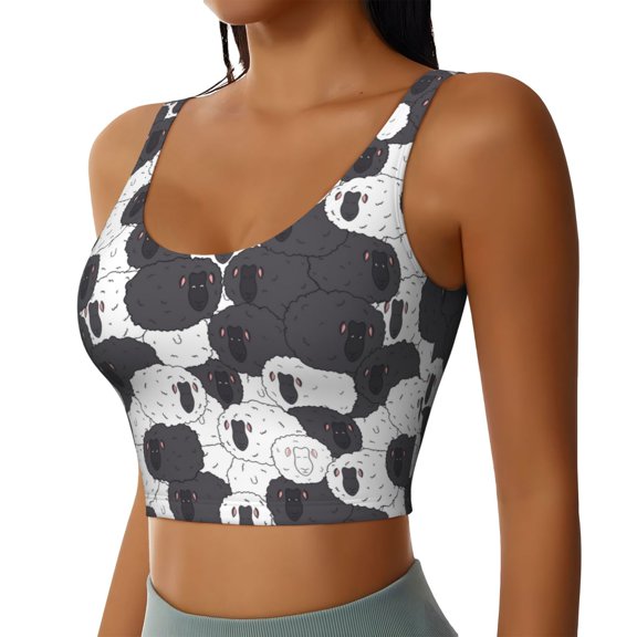 Uemuo Black And White Sheeps Pattern Women's Sports Bra - High Impact Support, Breathable, and Comfortable Athletic Bra for Running, Yoga, and Workouts