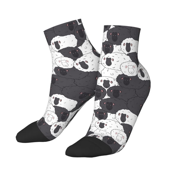 Uemuo Black And White Sheeps Printed Crew Socks, Moisture-Wicking Socks, Athletic Socks for Men Breathable Cushion Socks Casual Sport Socks for Running Traveling