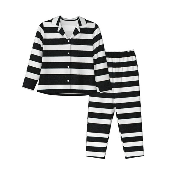 Uemuo Black And White Stripes Pattern Womens Pajama Sets,PJ Set for Women,Pajamas for Women Logo,Long Sleeve Pajama Set for Women,Soft Long Sleeve Top With Pants-X-Large