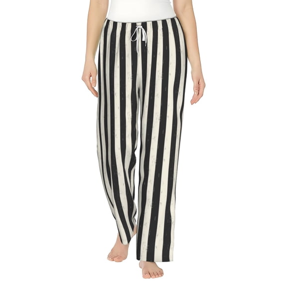 Uemuo Black And White Thick Stripes Pattern Women's Wide Leg Palazzo Lounge Pants with Pockets Light Weight Loose Comfy Casual Pajama Pants-Medium