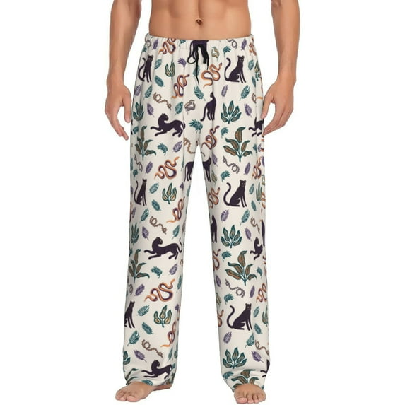 Uemuo Black Cat And Snake Pattern Men's Wide Leg Palazzo Lounge Pants with Pockets Light Weight Loose Comfy Casual Pajama Pants-Medium