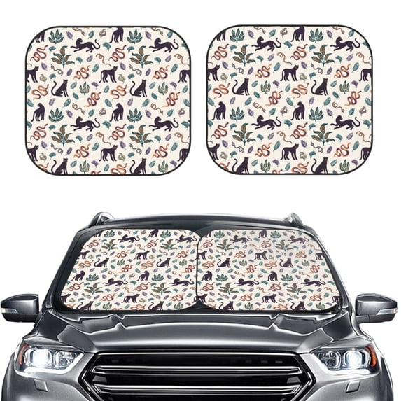 Uemuo Black Cat And Snake Printed 2 PCS Car Windshield Sun Shade, Auto Sun Heat and UV Rays Blocker, Foldable Automotive Front Window Sunshade Protector