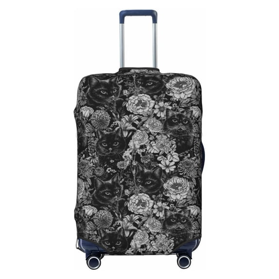 Uemuo Black Cats In A Garden Printed Washable Luggage Cover - Fashion Suitcase Protector Fits 18-32 Inch Luggage -X-Large