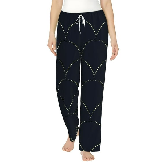 Uemuo Black Fish scales Pattern Women's Wide Leg Palazzo Lounge Pants with Pockets Light Weight Loose Comfy Casual Pajama Pants-Medium