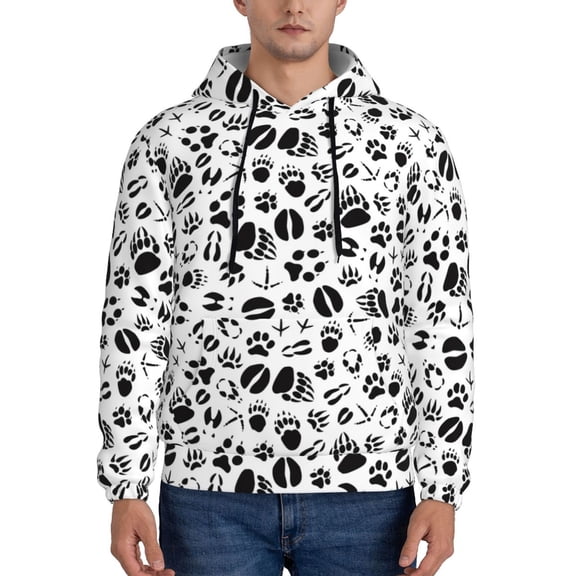 Uemuo Black Footprints Pattern Men's Hoodie - Casual Pullover Hoodie with Kangaroo Pocket, Stylish Hooded Sweatshirt for Everyday Wear-Large