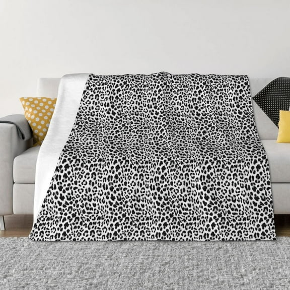Uemuo Black Leopard Printed Throw Blanket for Couch, Fluffy Fuzzy Blankets for Bed, Sofa, Cozy Flannel Faux Fur Blanket-