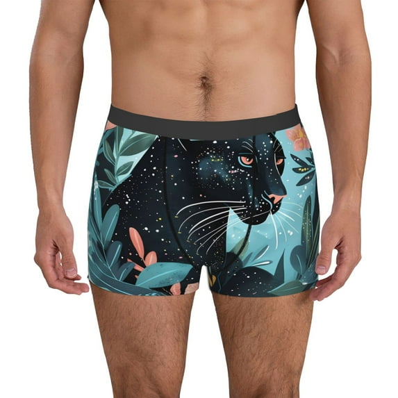 Uemuo Black Panther Floral Illustration Pattern Men's Boxer Briefs,Trunk Anti-Chafing,Comfortable, Durable, and Stylish Underwear-XX-Large